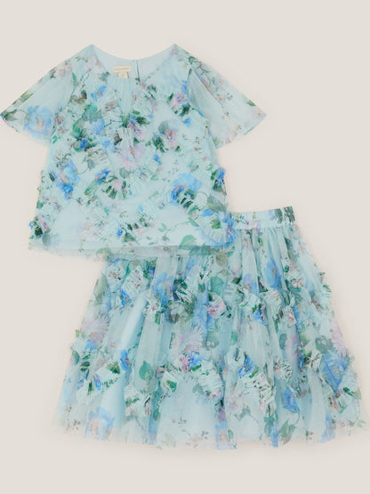 Monsoon Blue Roma Floral Print Ruffle Top & Skirt Set image 2