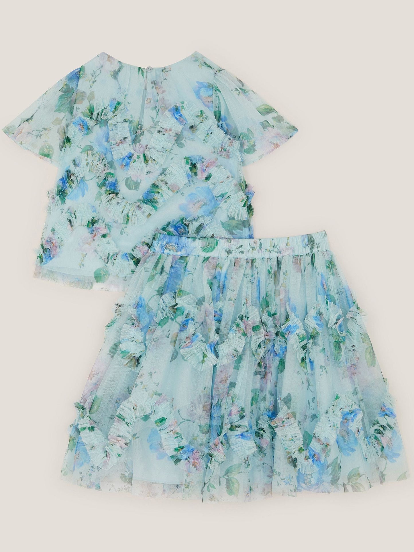 Monsoon Blue Roma Floral Print Ruffle Top & Skirt Set image 3