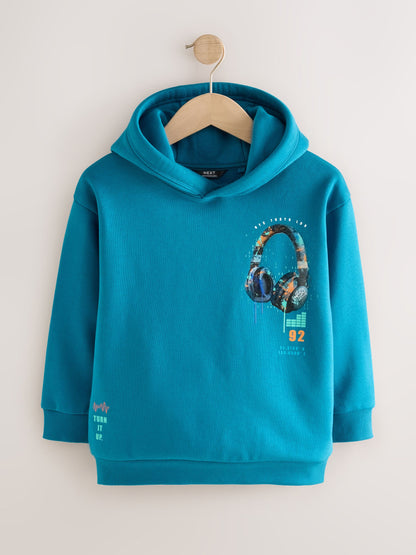 Dsiney Kidz - Teal Blue Headphones Regular Fit Older Graphic Print Hoodie (3-16yrs) image 1