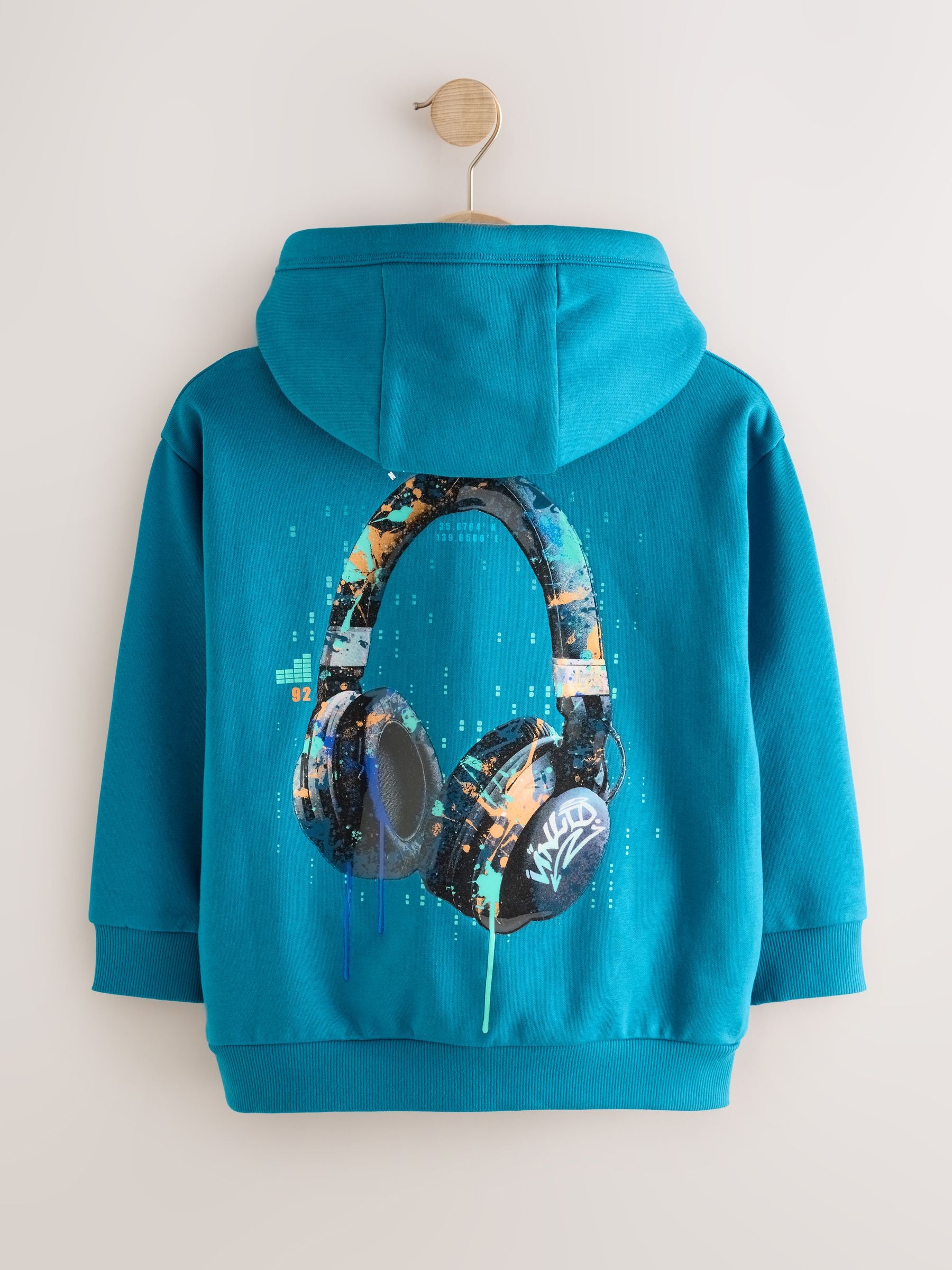Dsiney Kidz - Teal Blue Headphones Regular Fit Older Graphic Print Hoodie (3-16yrs) image 2