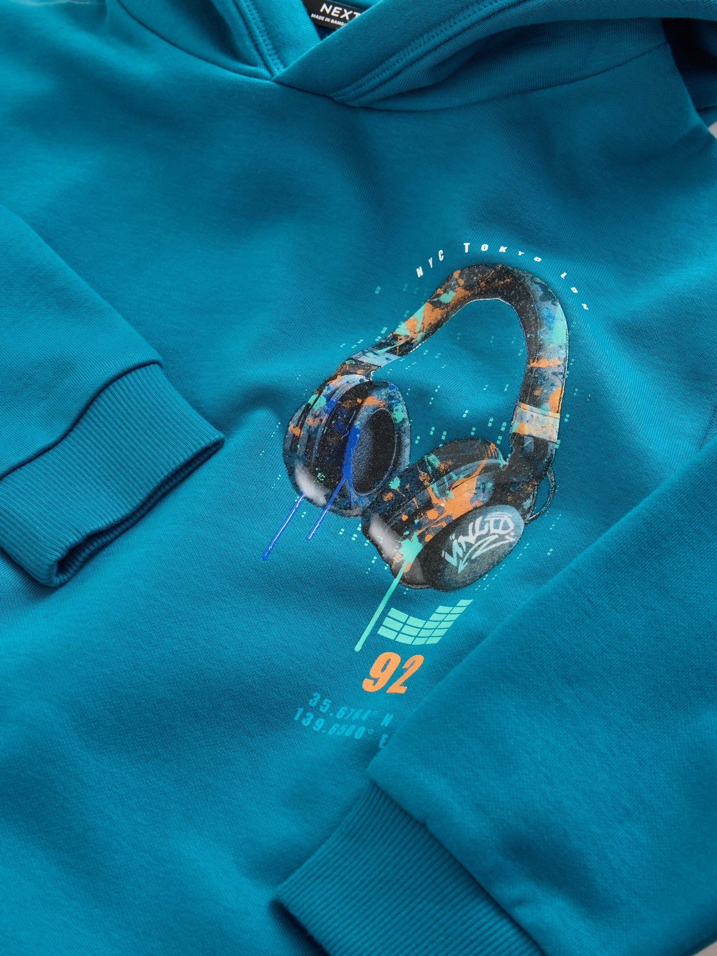 Dsiney Kidz - Teal Blue Headphones Regular Fit Older Graphic Print Hoodie (3-16yrs) image 3
