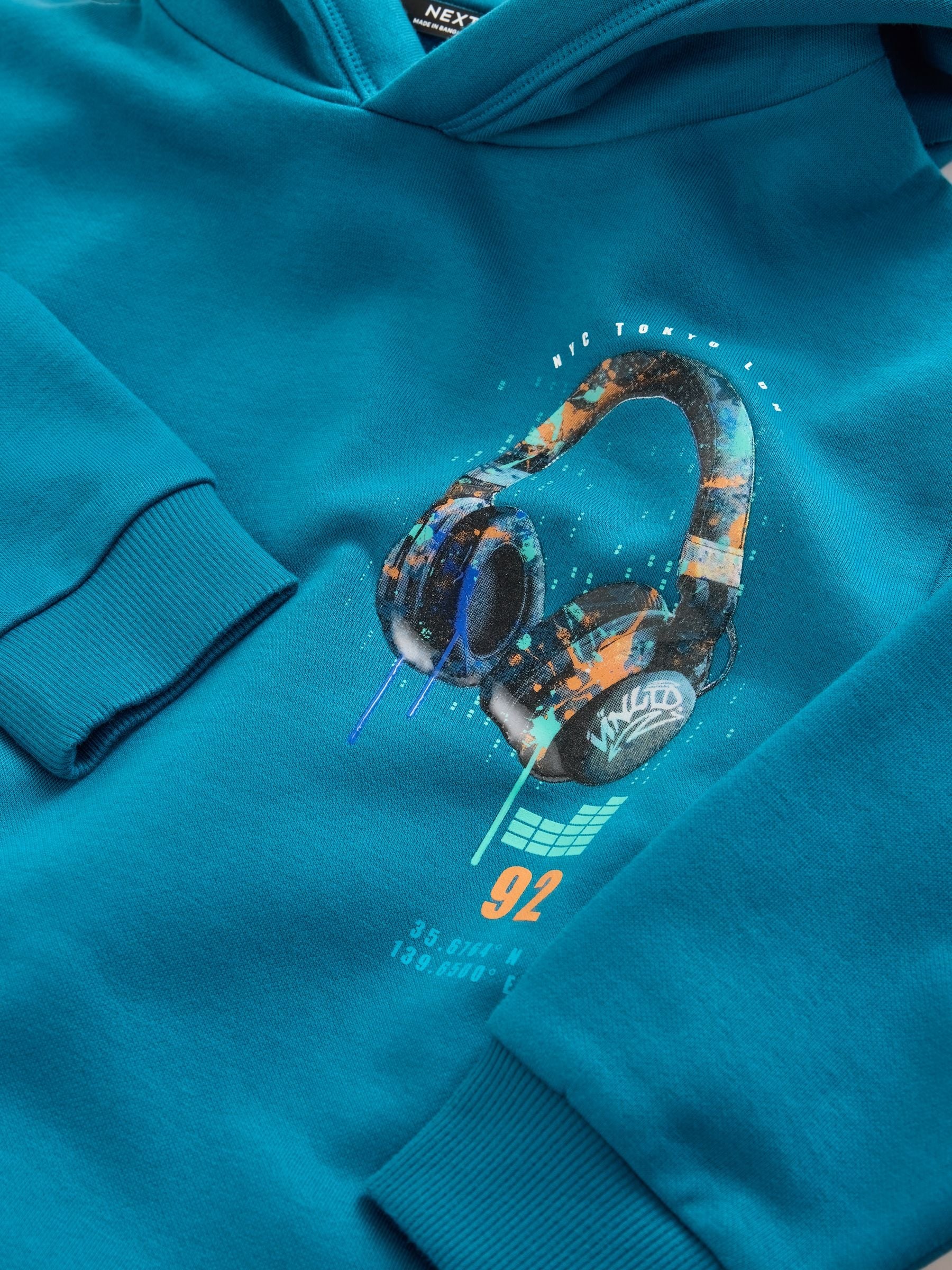 Dsiney Kidz - Teal Blue Headphones Regular Fit Older Graphic Print Hoodie (3-16yrs) image 3