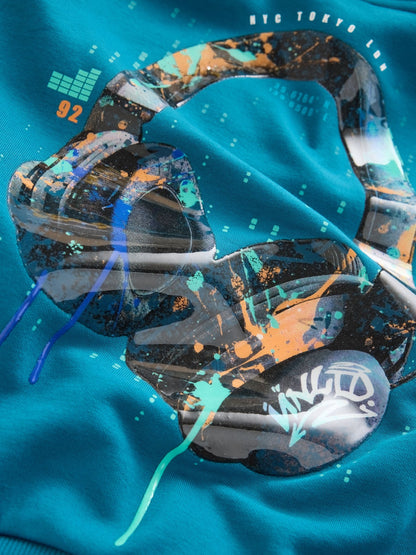 Dsiney Kidz - Teal Blue Headphones Regular Fit Older Graphic Print Hoodie (3-16yrs) image 5