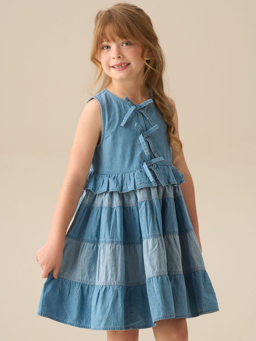 Dsiney Kidz - Angel & Rocket Blue Hannah Tie Detail Tiered Denim Dress image 1