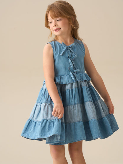 Angel & Rocket Blue Hannah Tie Detail Tiered Denim Dress image 3