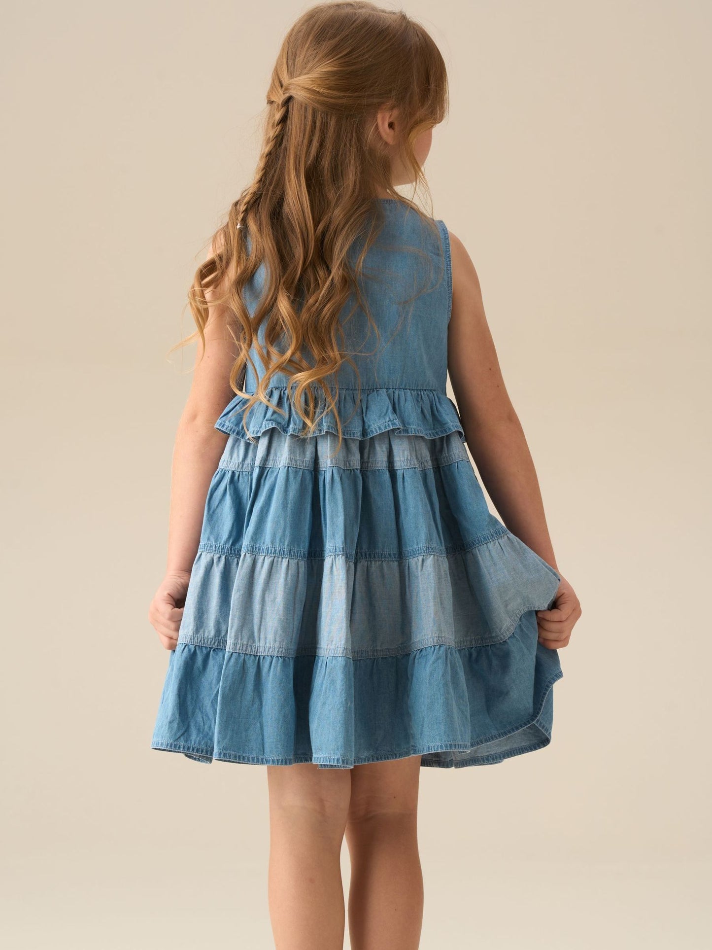 Angel & Rocket Blue Hannah Tie Detail Tiered Denim Dress image 4