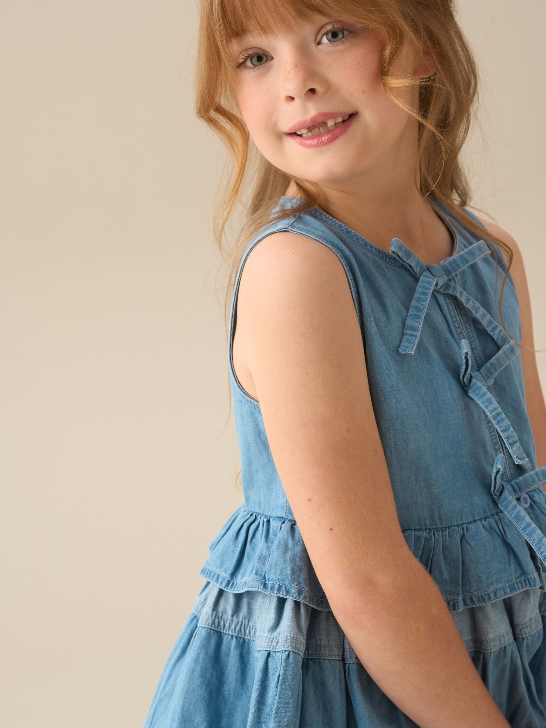 Angel & Rocket Blue Hannah Tie Detail Tiered Denim Dress image 5