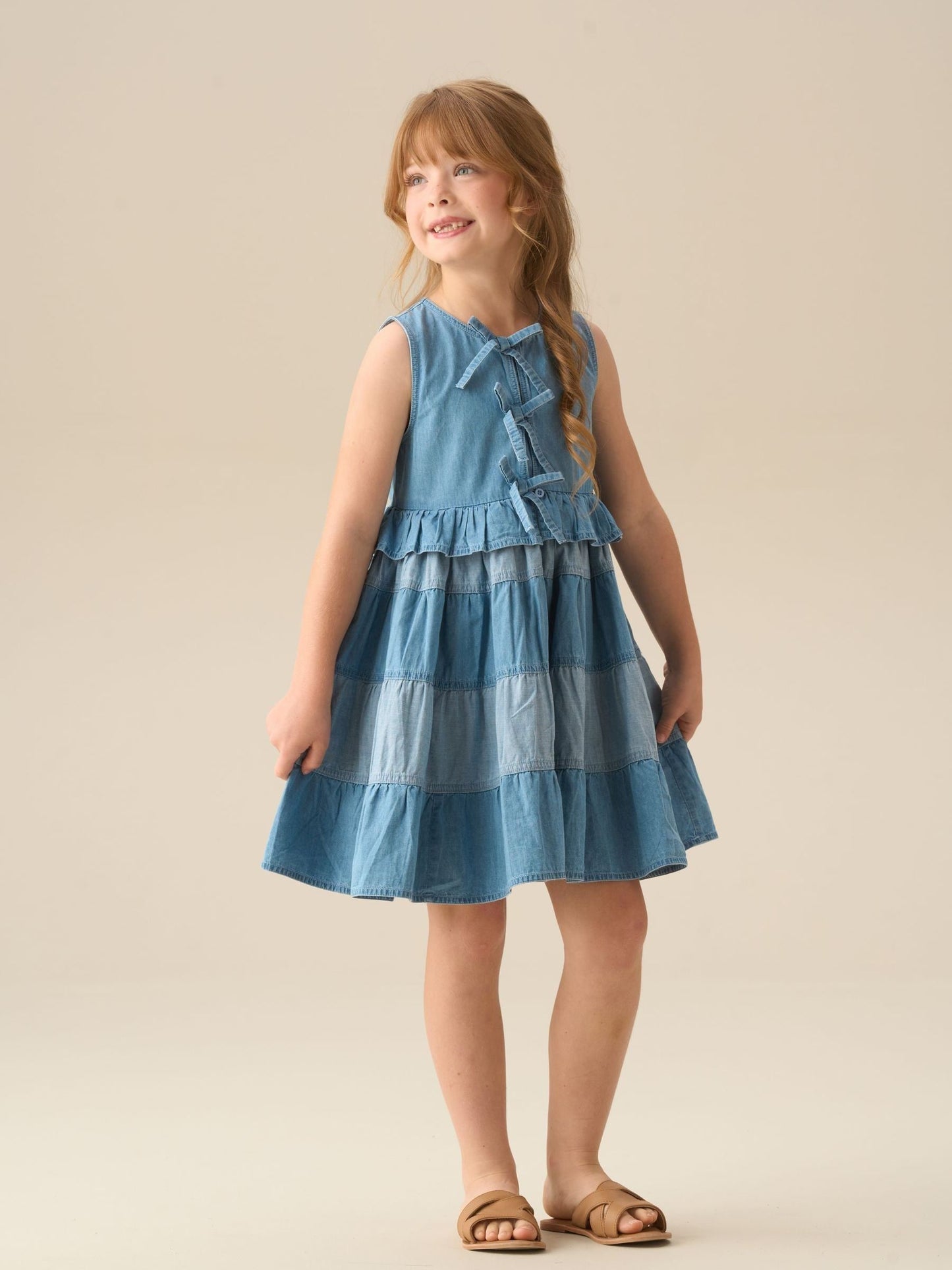 Angel & Rocket Blue Hannah Tie Detail Tiered Denim Dress image 6
