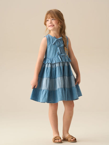 Angel & Rocket Blue Hannah Tie Detail Tiered Denim Dress image 6