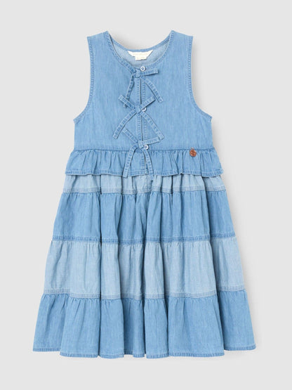 Angel & Rocket Blue Hannah Tie Detail Tiered Denim Dress image 7