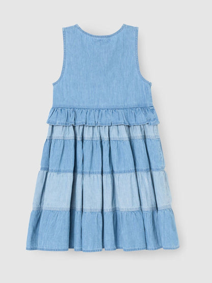Angel & Rocket Blue Hannah Tie Detail Tiered Denim Dress image 8