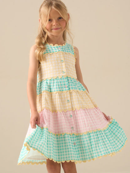 Angel & Rocket Yellow Ginny Pastel Gingham Bow Waist Dress image 1