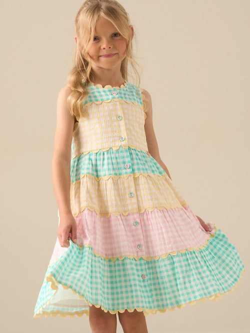 Angel & Rocket Yellow Ginny Pastel Gingham Bow Waist Dress image 1