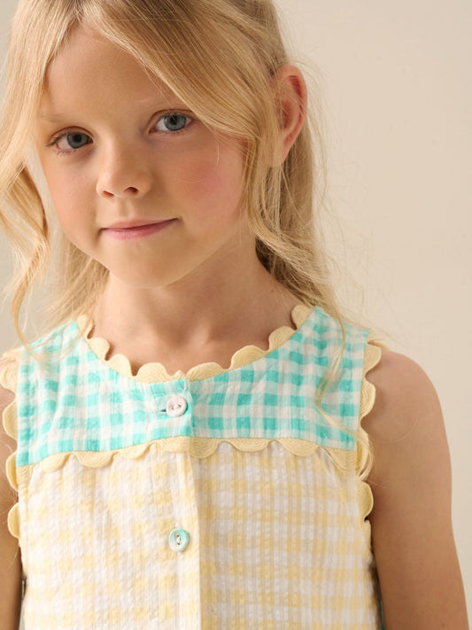 Angel & Rocket Yellow Ginny Pastel Gingham Bow Waist Dress image 2