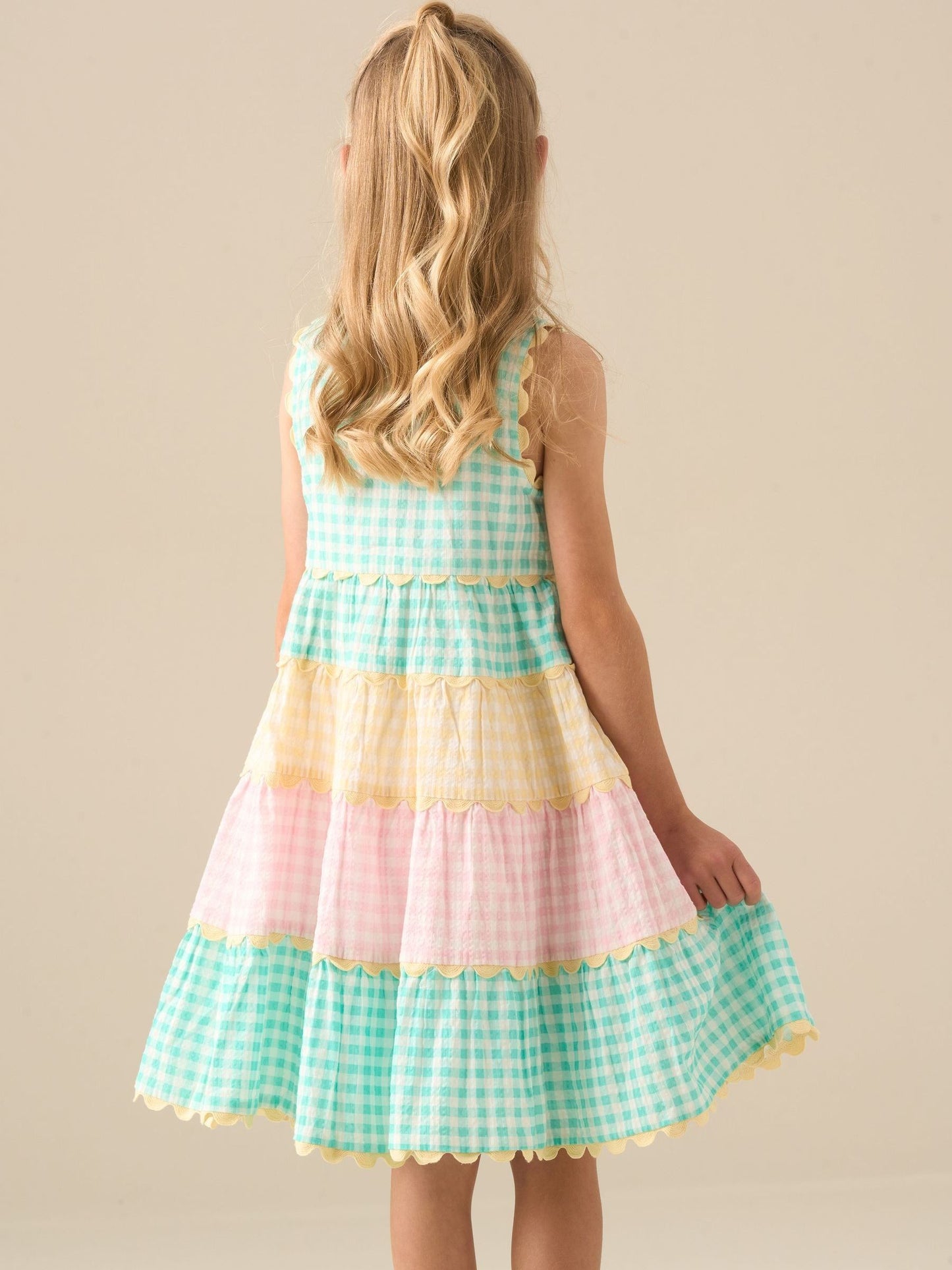 Angel & Rocket Yellow Ginny Pastel Gingham Bow Waist Dress image 3