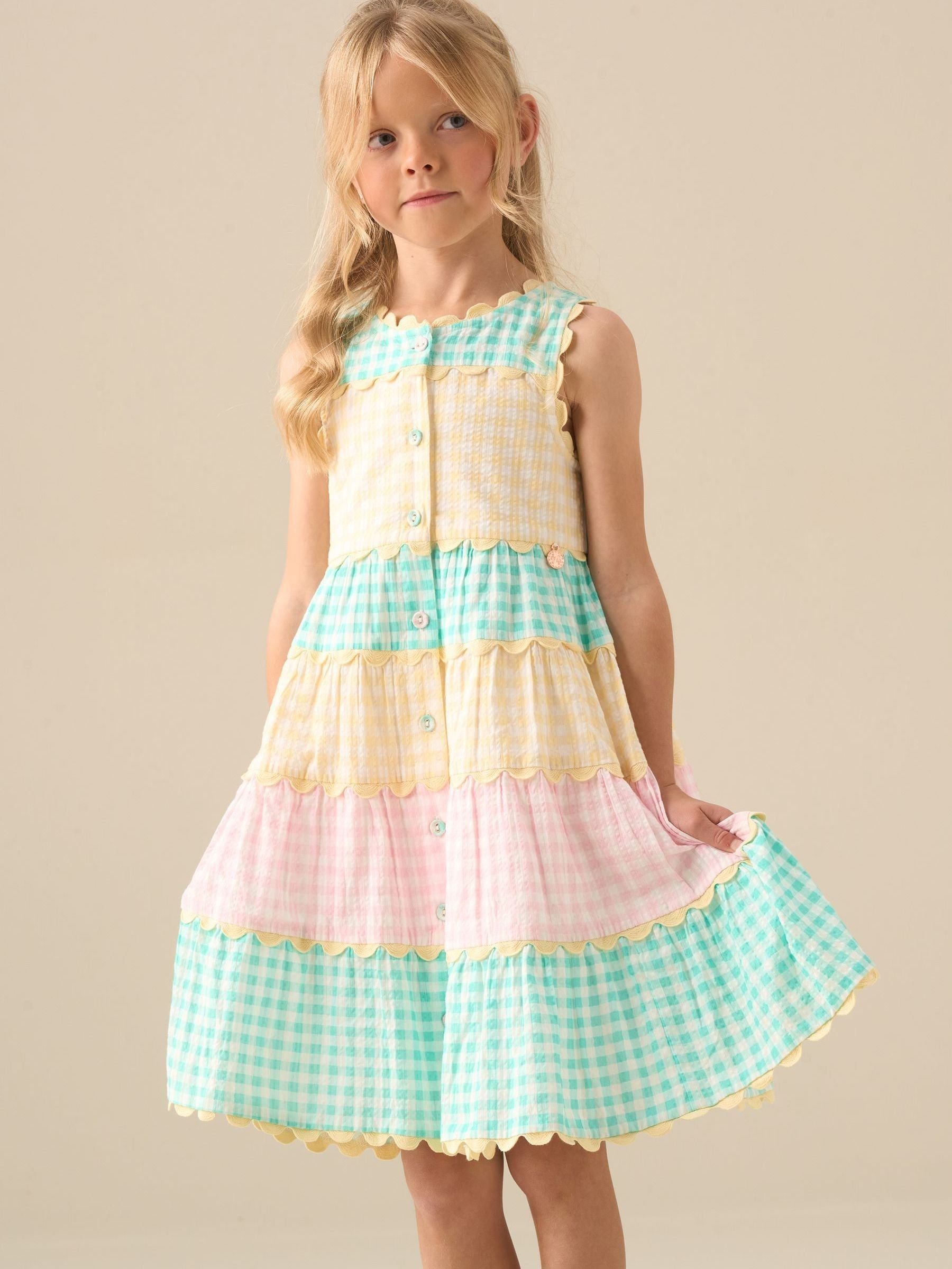 Angel & Rocket Yellow Ginny Pastel Gingham Bow Waist Dress image 4