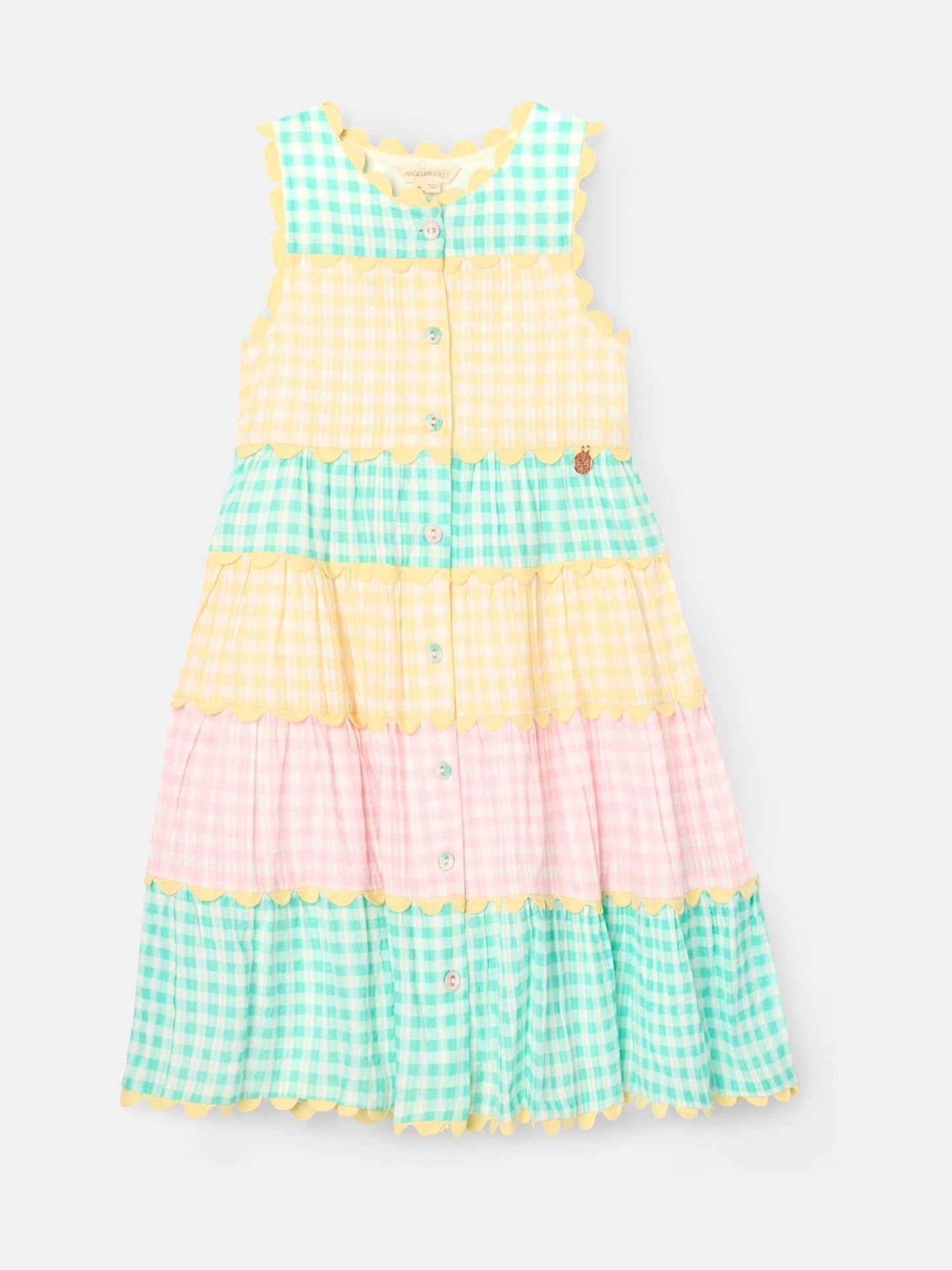Angel & Rocket Yellow Ginny Pastel Gingham Bow Waist Dress image 5