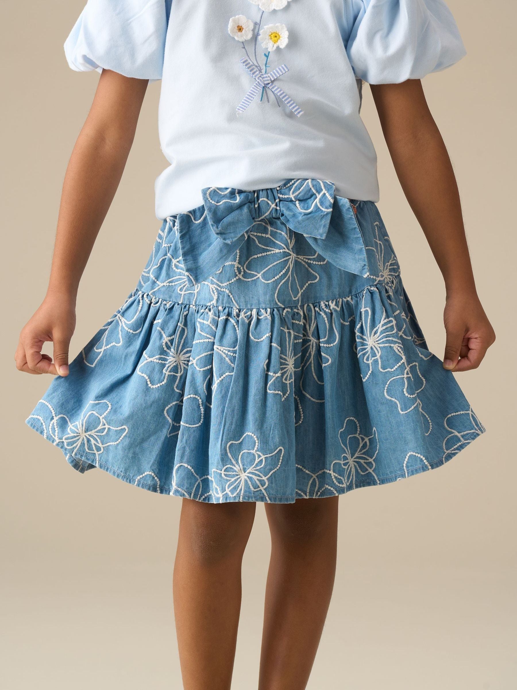 Dsiney Kidz - Angel & Rocket Blue Maya Embroidered Denim Bow Skirt image 1