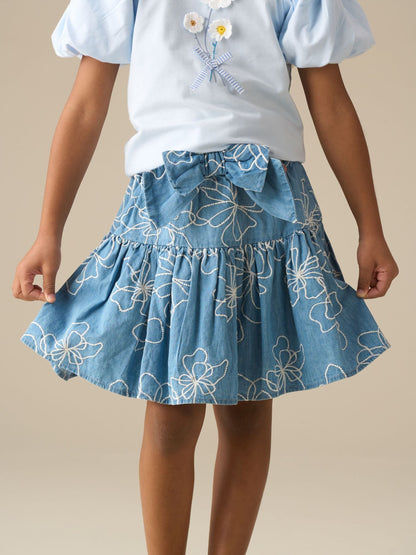 Dsiney Kidz - Angel & Rocket Blue Maya Embroidered Denim Bow Skirt image 1