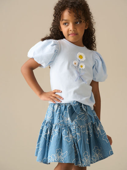 Dsiney Kidz - Angel & Rocket Blue Maya Embroidered Denim Bow Skirt image 2