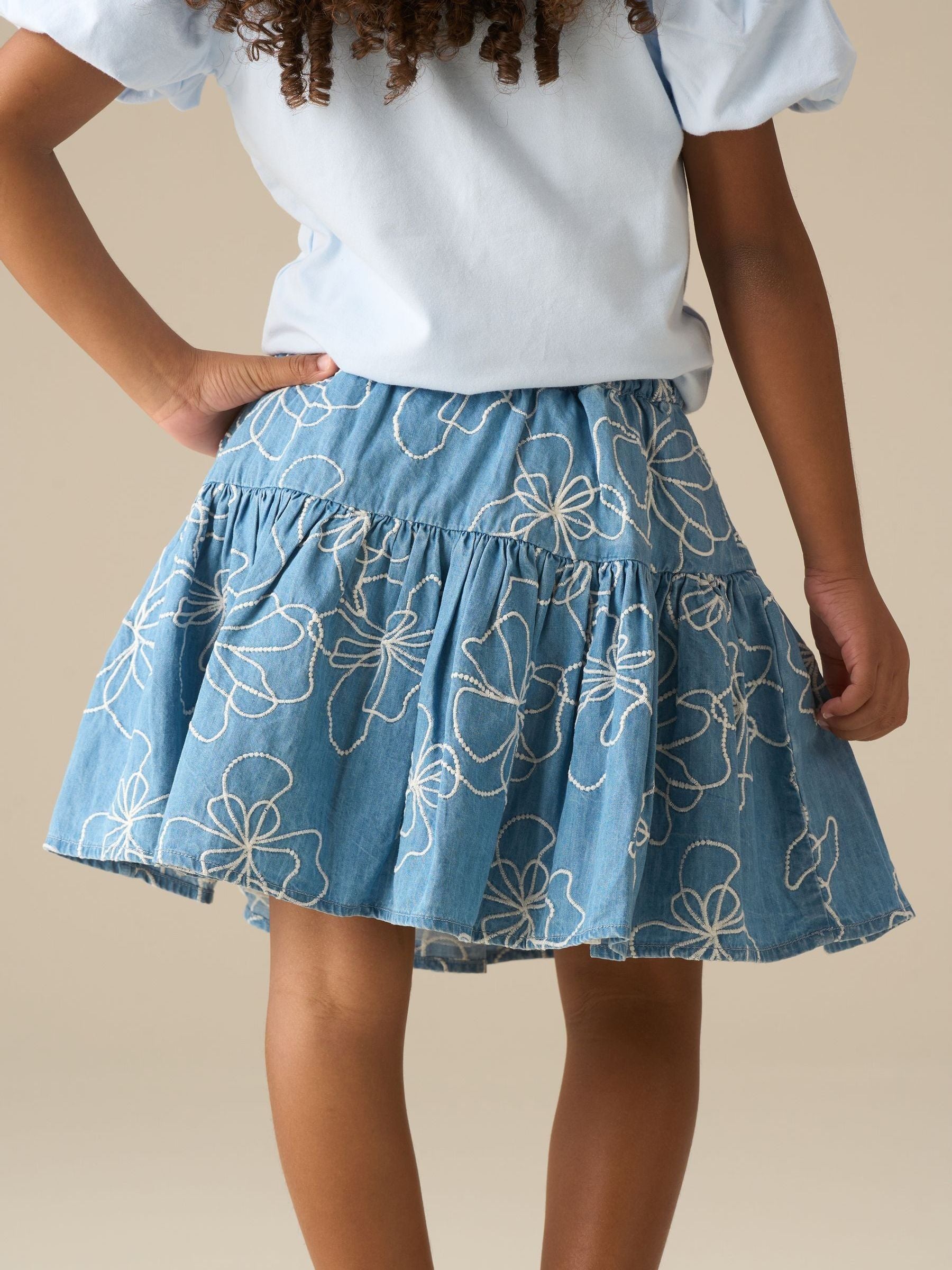 Dsiney Kidz - Angel & Rocket Blue Maya Embroidered Denim Bow Skirt image 3