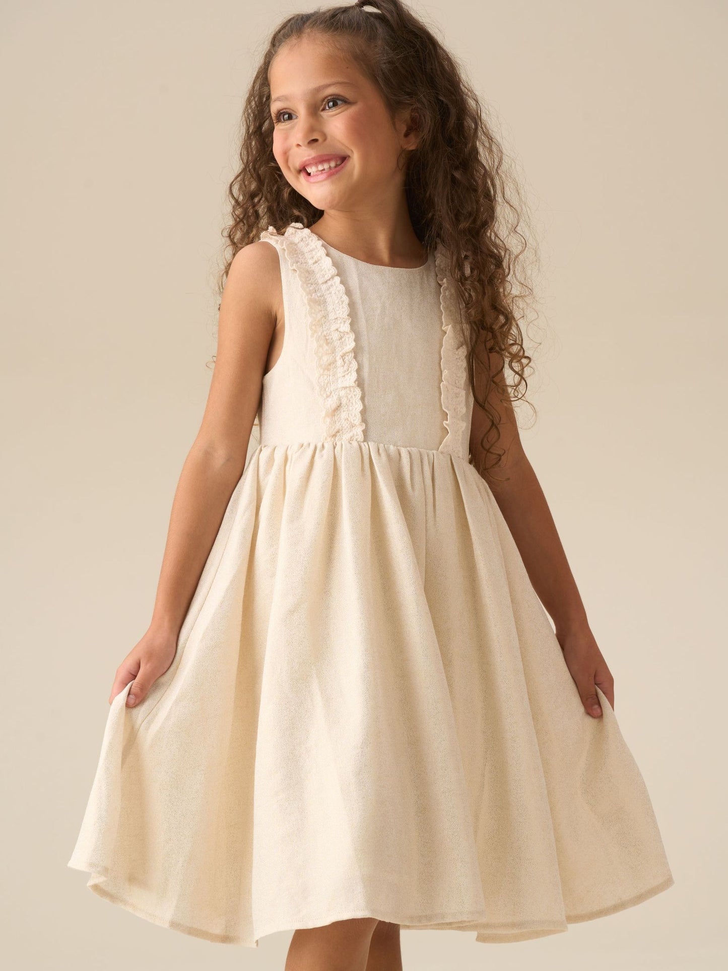 Angel & Rocket Natural Ava Metallic Shimmer Lace Trim Dress image 1