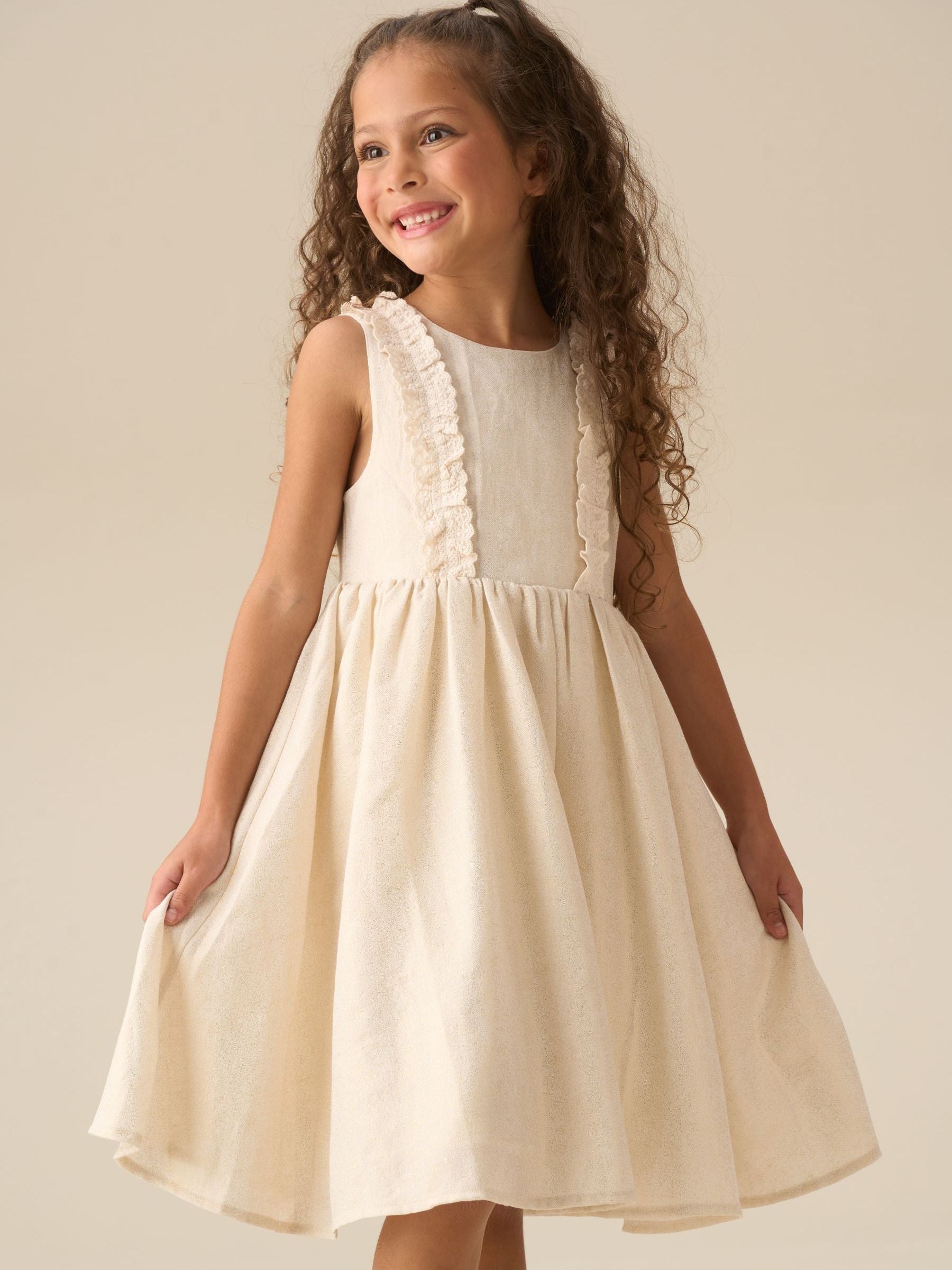 Angel & Rocket Natural Ava Metallic Shimmer Lace Trim Dress image 1
