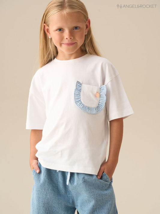 Dsiney Kidz - Angel & Rocket White Lacey Frill Pocket Oversized T-Shirt image 1