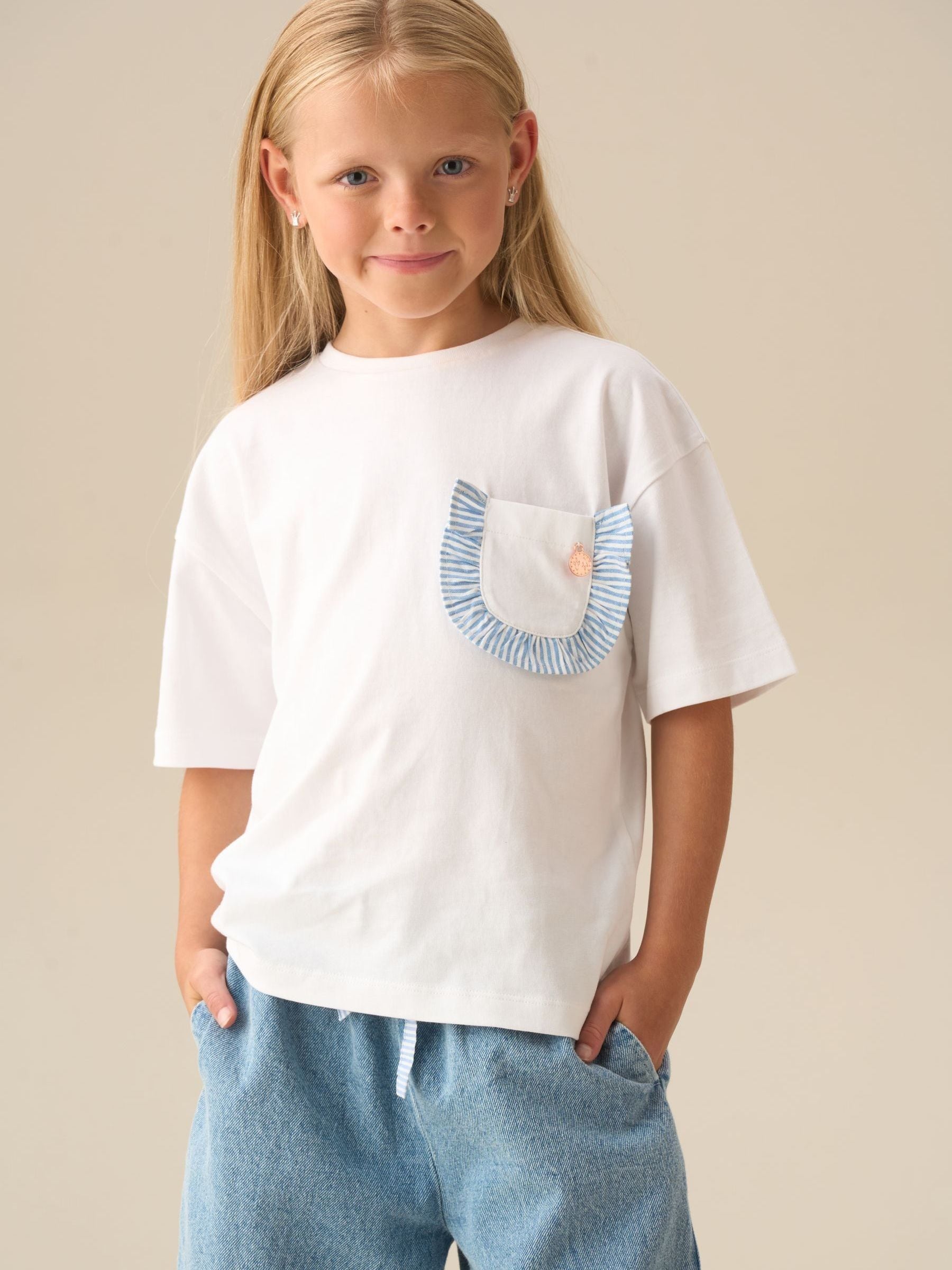 Dsiney Kidz - Angel & Rocket White Lacey Frill Pocket Oversized T-Shirt image 3