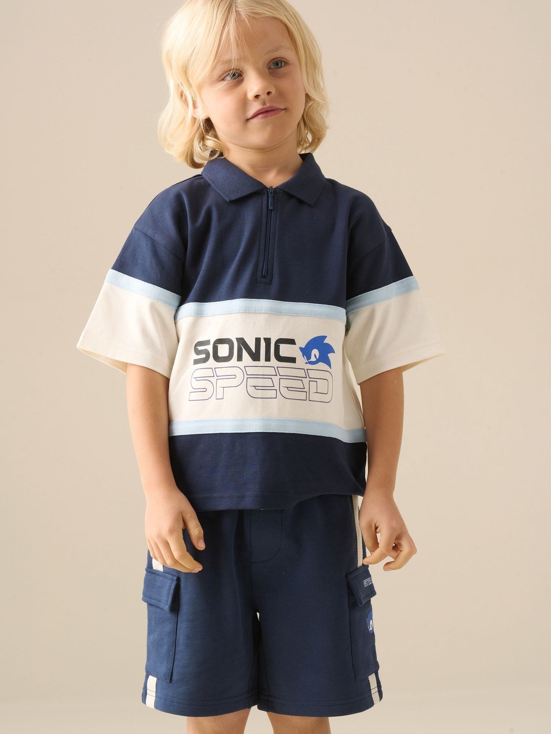 Dsiney Kidz - Angel & Rocket Blue Sonic Blocked Polo Shirt image 1