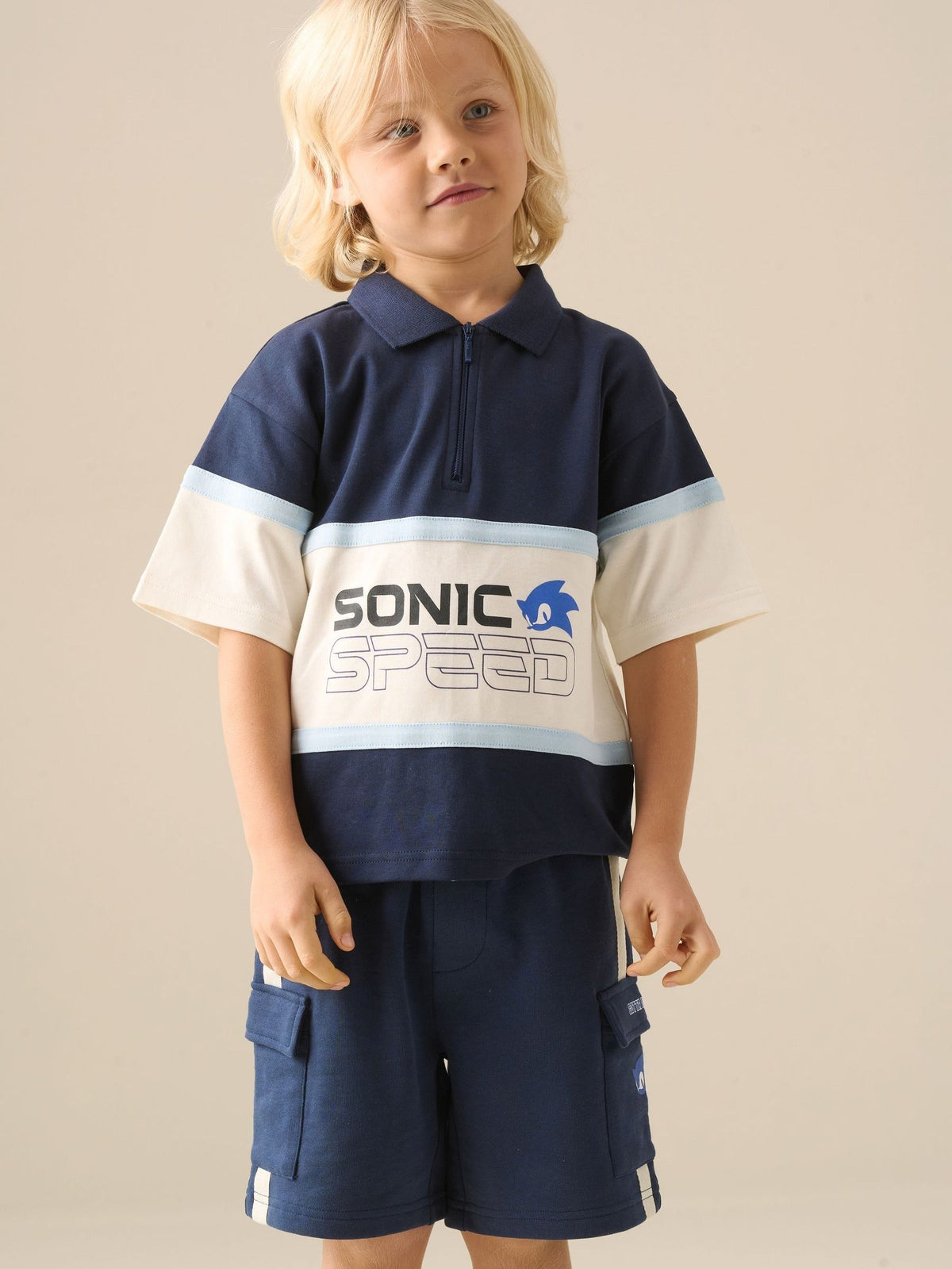 Dsiney Kidz - Angel & Rocket Blue Sonic Blocked Polo Shirt image 1