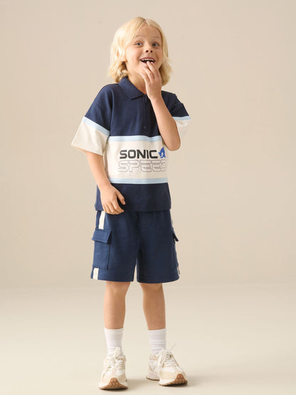 Dsiney Kidz - Angel & Rocket Blue Sonic Blocked Polo Shirt image 5