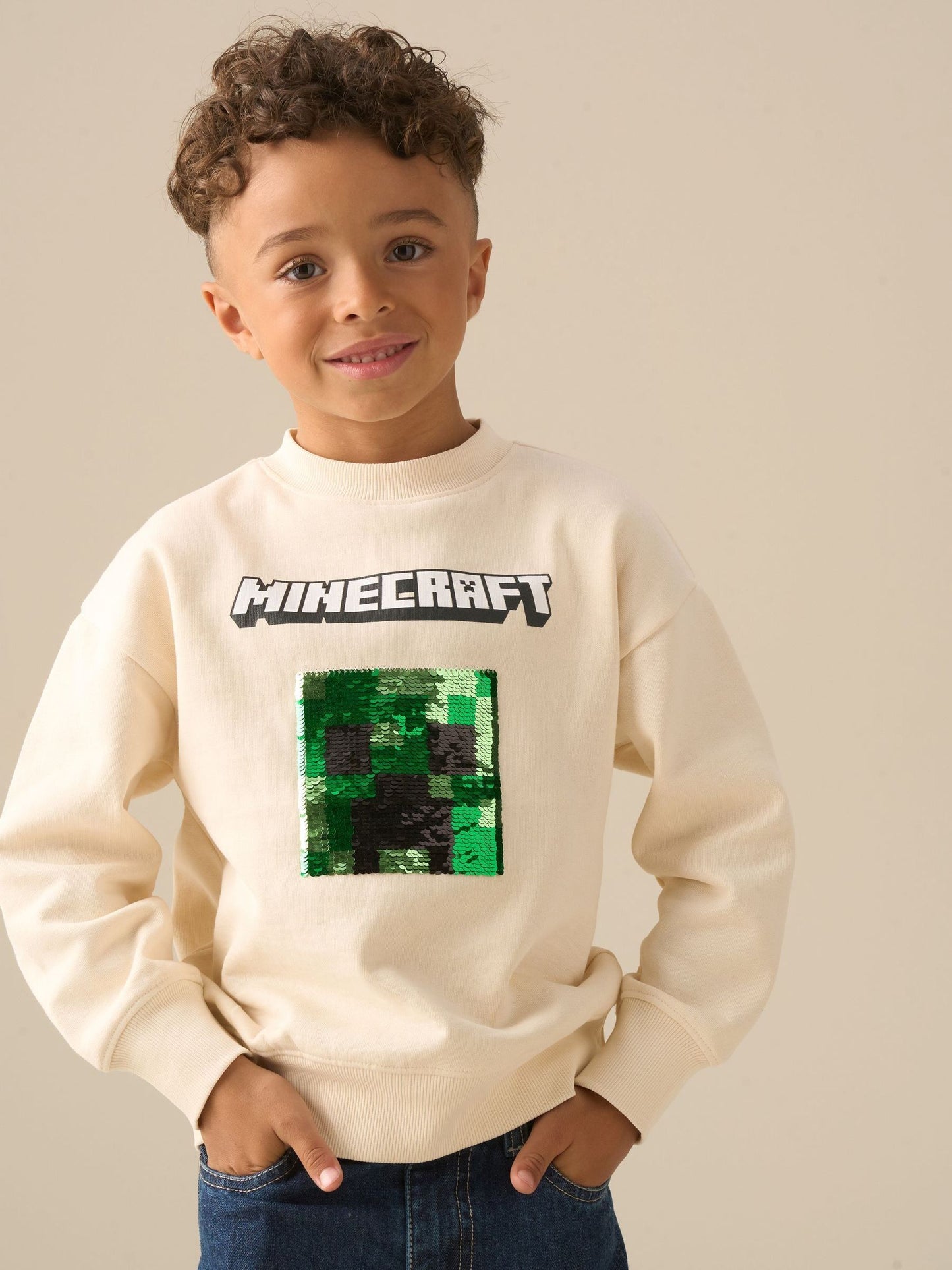 Dsiney Kidz - Angel & Rocket Cream Minecraft Sequin Sweatshirt image 1