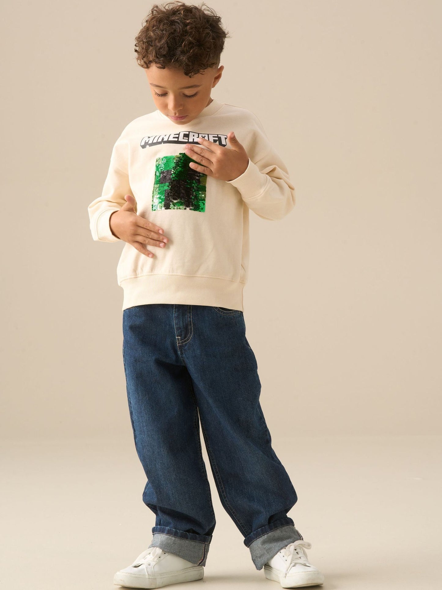 Dsiney Kidz - Angel & Rocket Cream Minecraft Sequin Sweatshirt image 2
