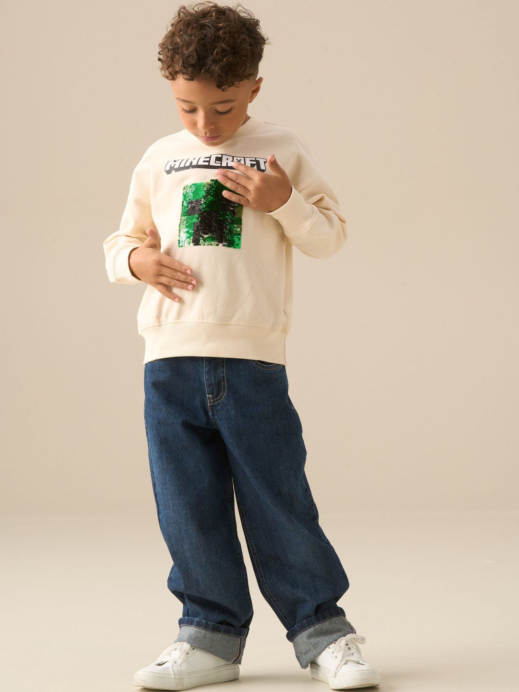 Dsiney Kidz - Angel & Rocket Cream Minecraft Sequin Sweatshirt image 2