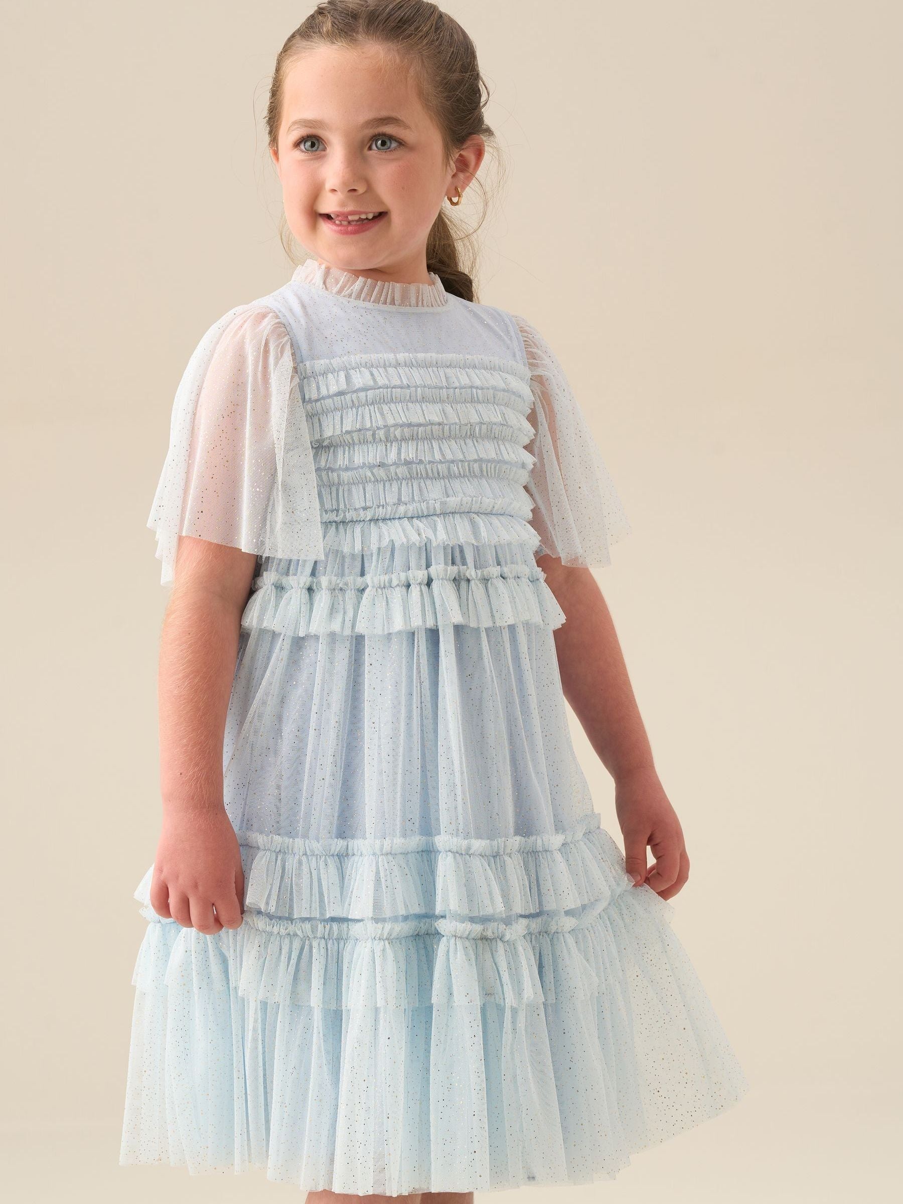 Angel & Rocket Blue Xeni Ruffle Detail Mesh Dress image 4