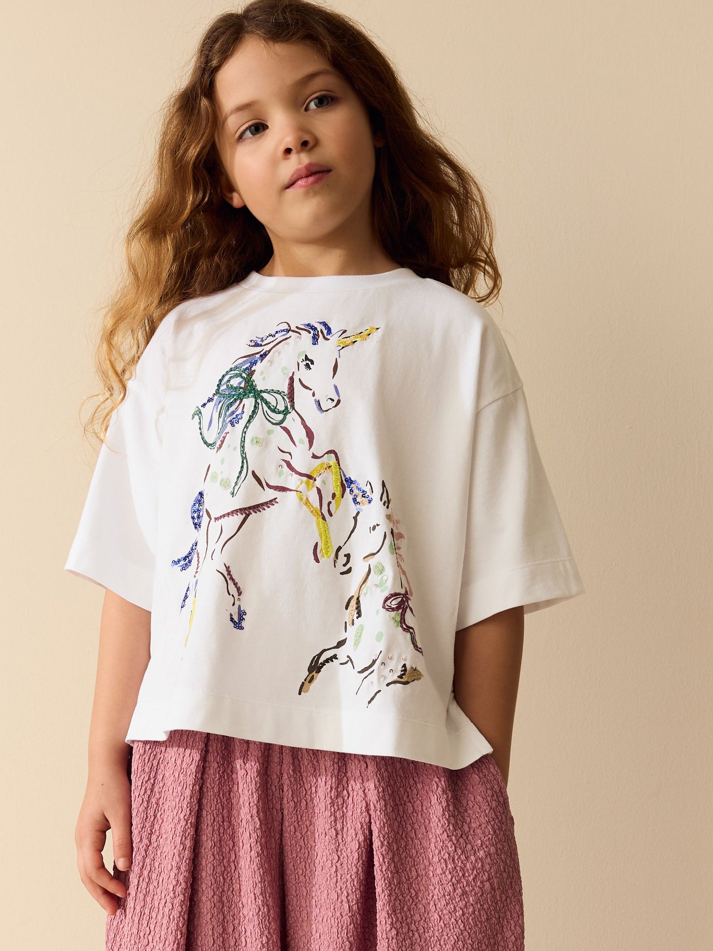 Dsiney Kidz - White Unicorn Sequin Graphic Oversized Boxy T-Shirt (3-16yrs) image 2