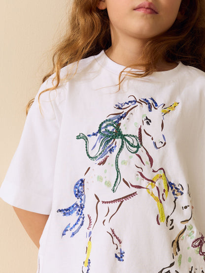 Dsiney Kidz - White Unicorn Sequin Graphic Oversized Boxy T-Shirt (3-16yrs) image 4