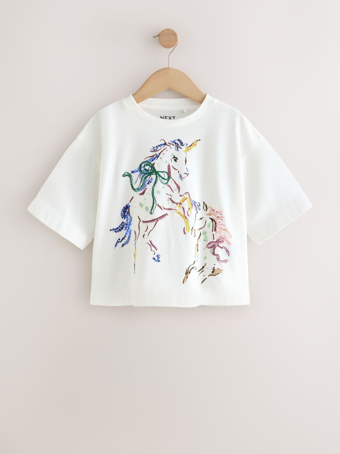 Dsiney Kidz - White Unicorn Sequin Graphic Oversized Boxy T-Shirt (3-16yrs) image 5