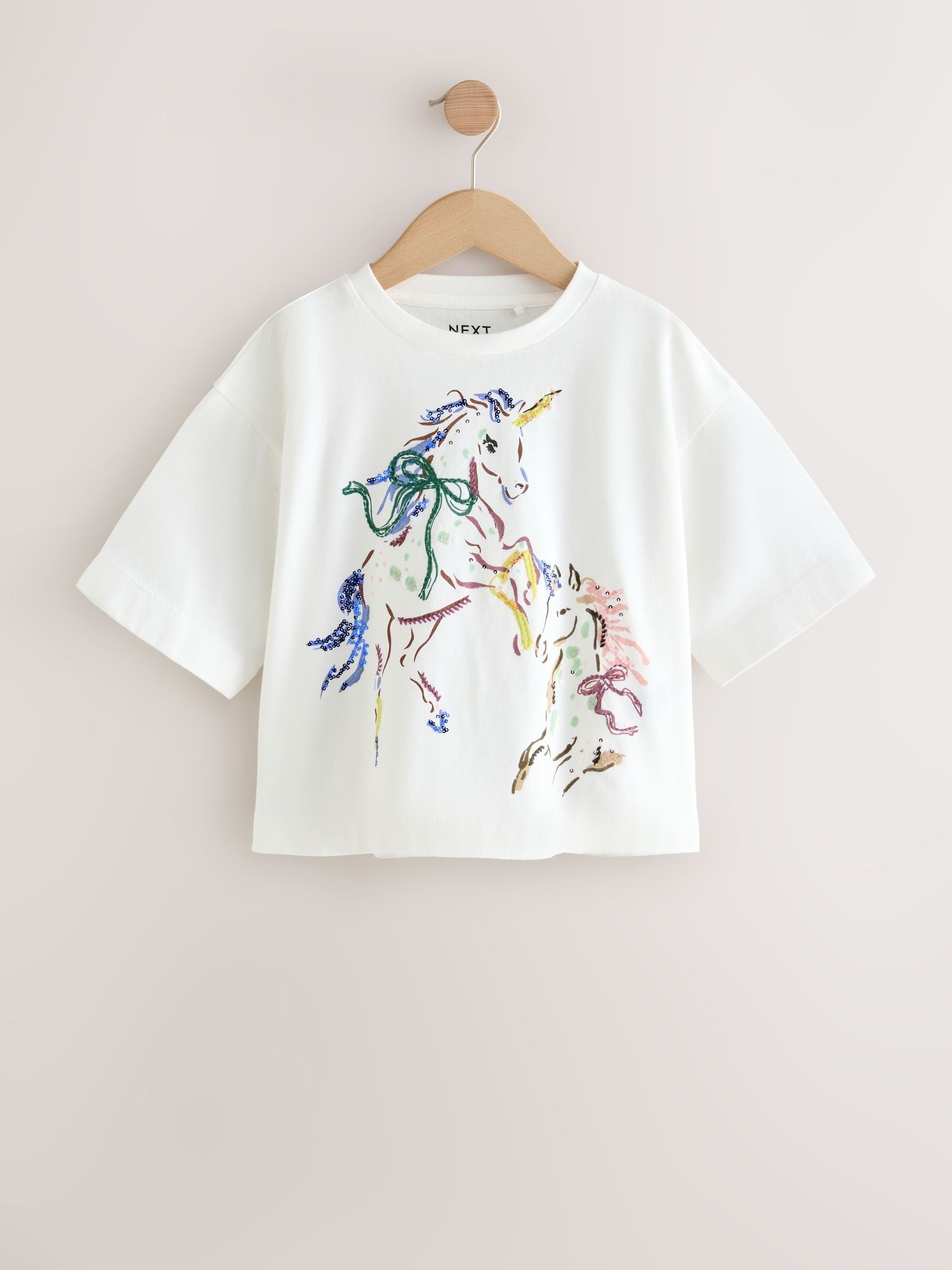 Dsiney Kidz - White Unicorn Sequin Graphic Oversized Boxy T-Shirt (3-16yrs) image 5