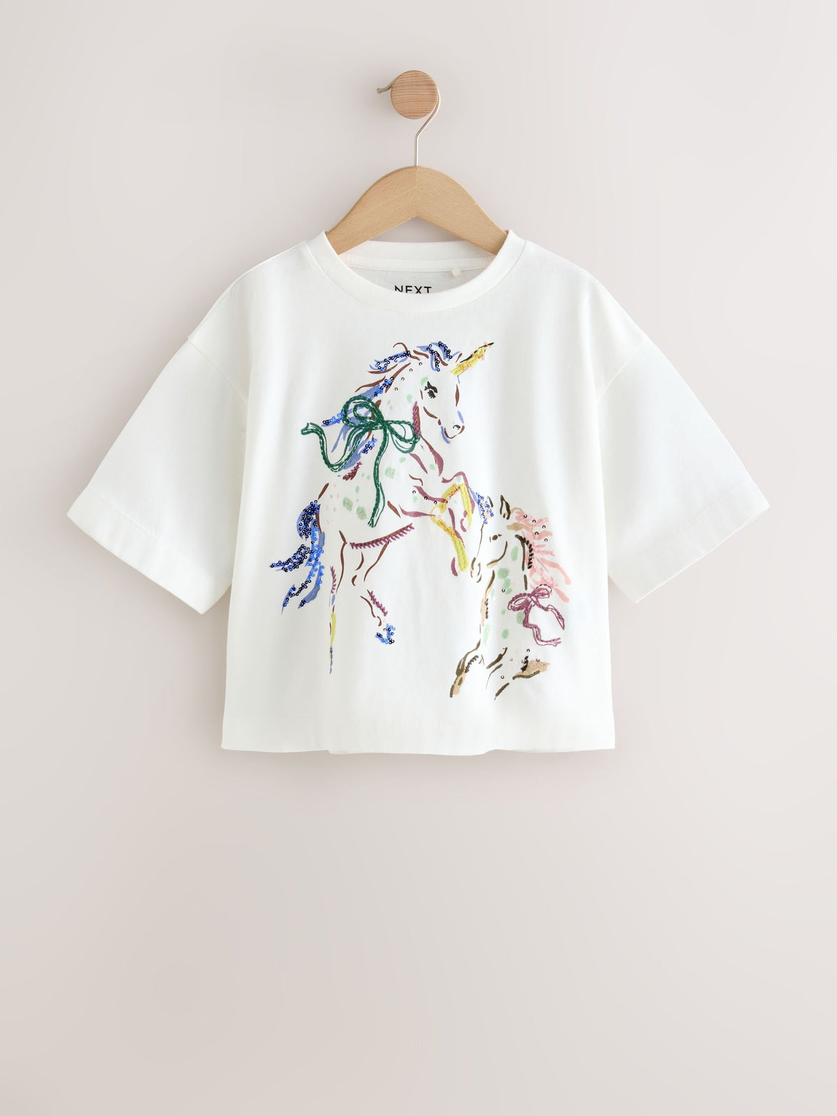 Dsiney Kidz - White Unicorn Sequin Graphic Oversized Boxy T-Shirt (3-16yrs) image 5