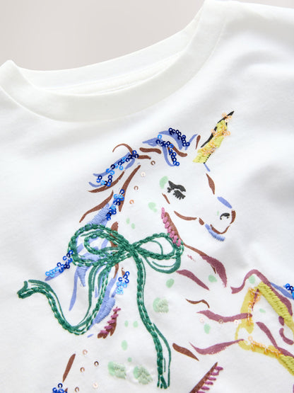 Dsiney Kidz - White Unicorn Sequin Graphic Oversized Boxy T-Shirt (3-16yrs) image 7