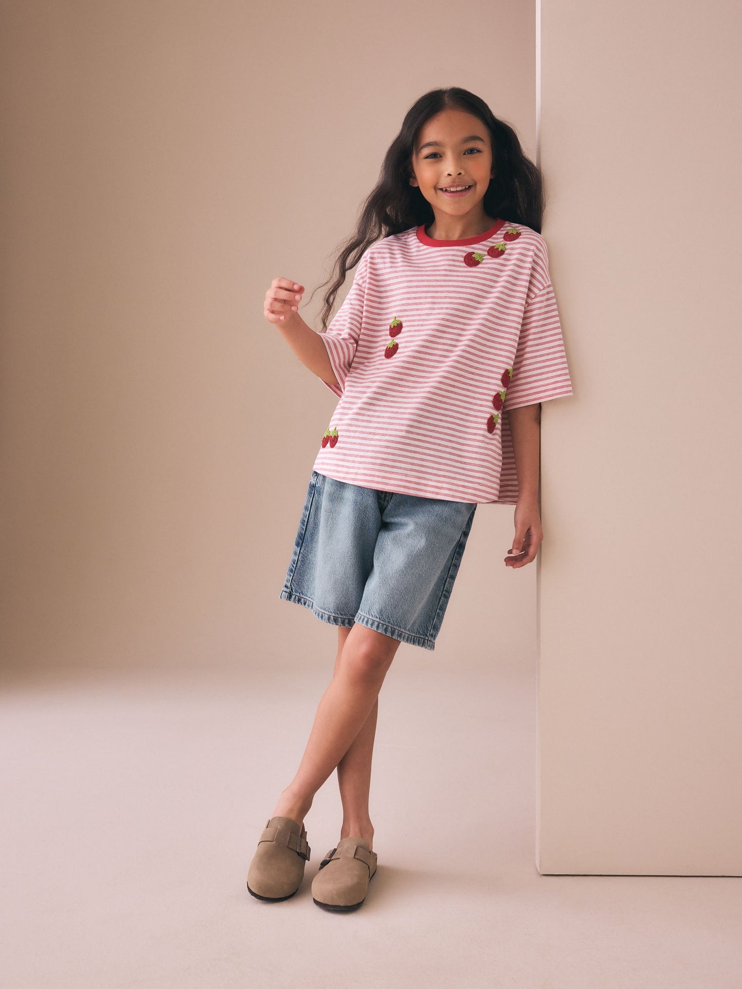Dsiney Kidz - Red Stripe Beaded Tomato Oversized Boxy T-Shirt (3-16yrs) image 3