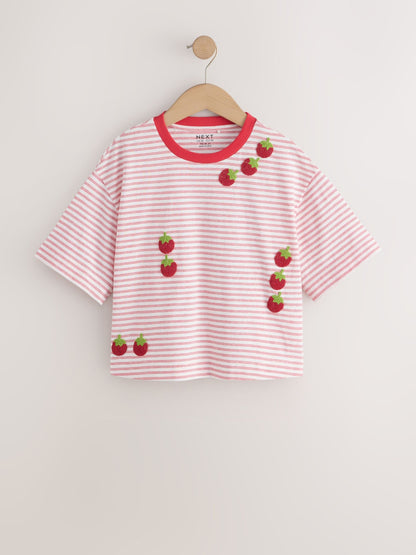 Dsiney Kidz - Red Stripe Beaded Tomato Oversized Boxy T-Shirt (3-16yrs) image 6