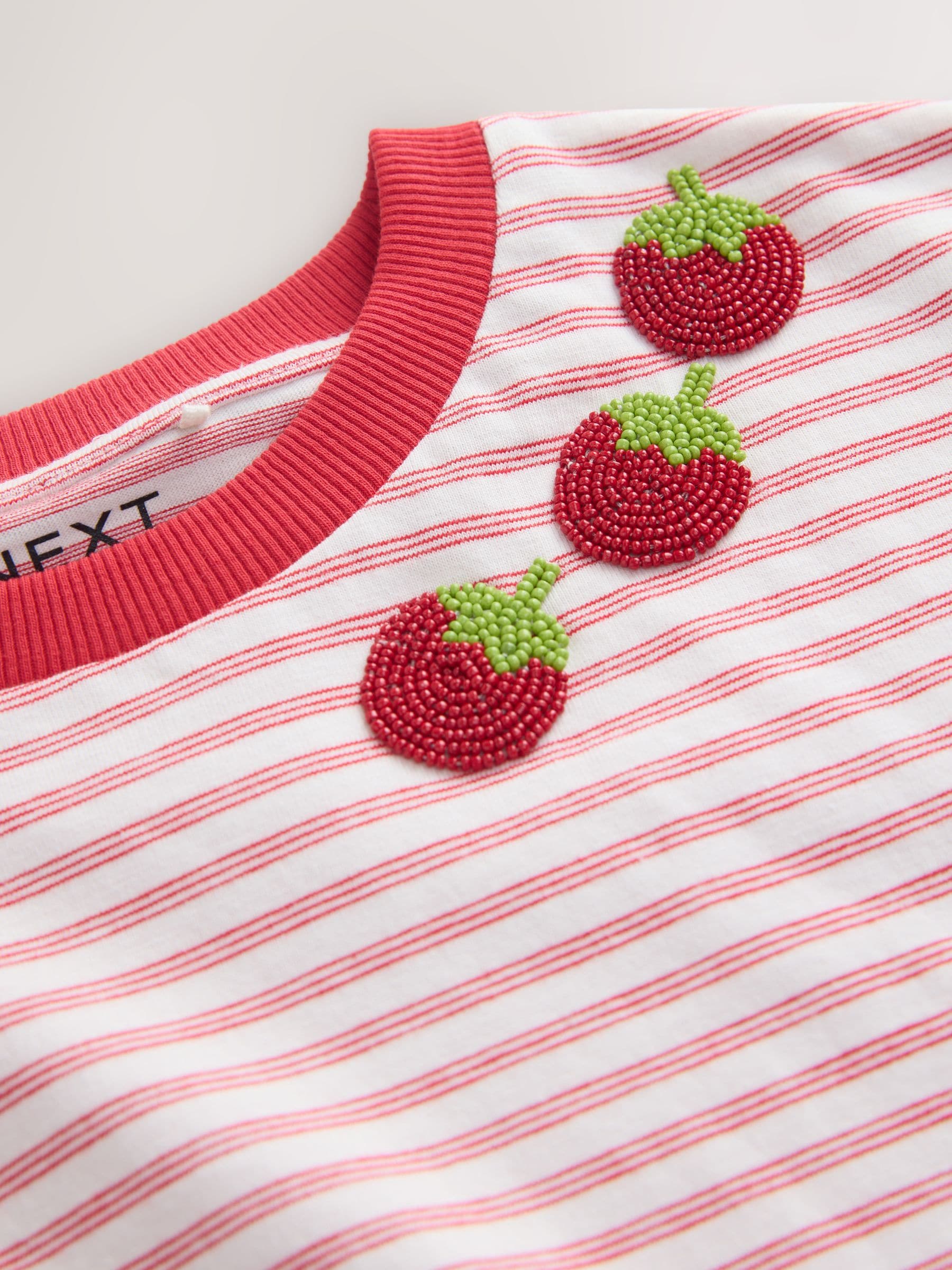 Dsiney Kidz - Red Stripe Beaded Tomato Oversized Boxy T-Shirt (3-16yrs) image 8
