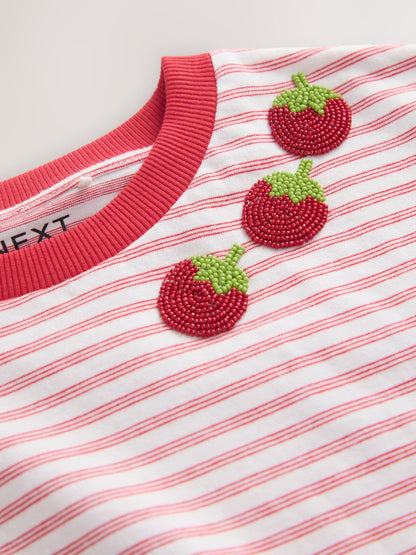 Dsiney Kidz - Red Stripe Beaded Tomato Oversized Boxy T-Shirt (3-16yrs) image 8