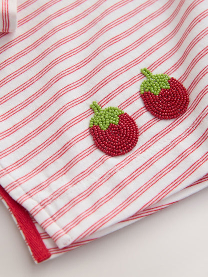 Dsiney Kidz - Red Stripe Beaded Tomato Oversized Boxy T-Shirt (3-16yrs) image 9