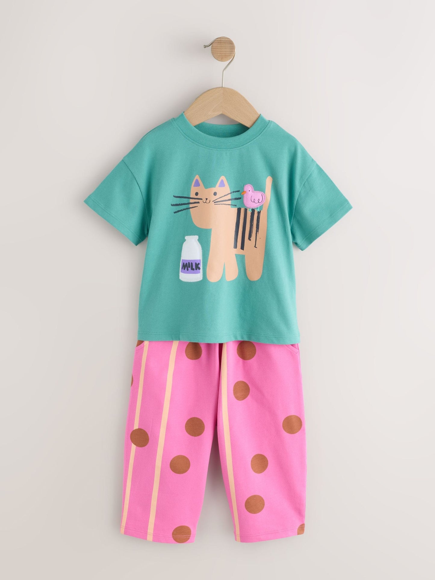 Green Cat Short Sleeve T-Shirt and Barrel Trousers Set (3mths-7yrs) image 4