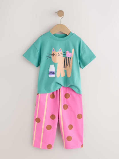 Green Cat Short Sleeve T-Shirt and Barrel Trousers Set (3mths-7yrs) image 5