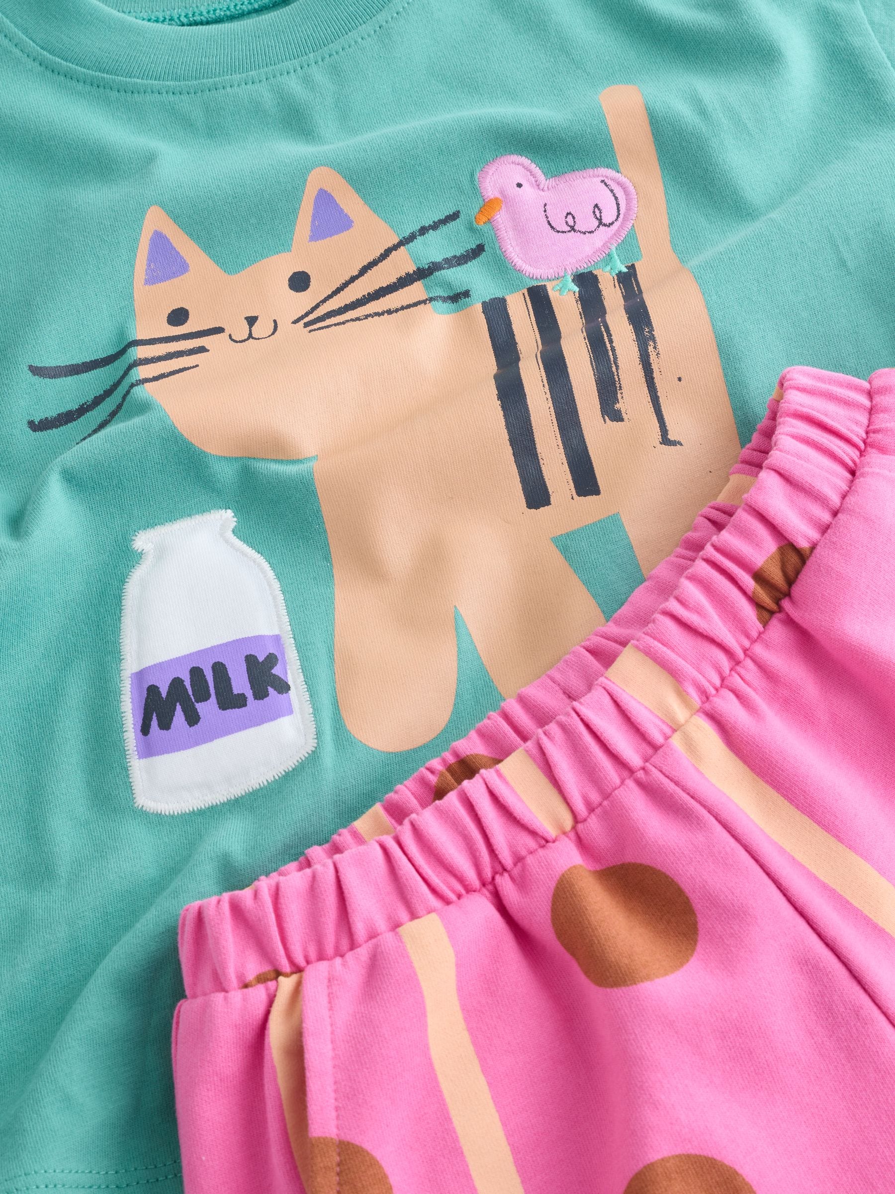 Green Cat Short Sleeve T-Shirt and Barrel Trousers Set (3mths-7yrs) image 7